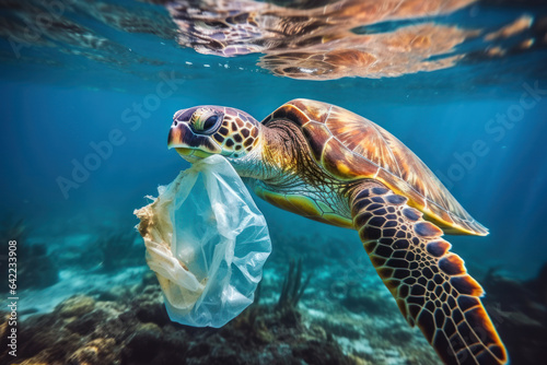 Ocean's Plight: Plastic Harming Marine Life and Amplifying Environmental Impact. Generative AI © Anthony Paz