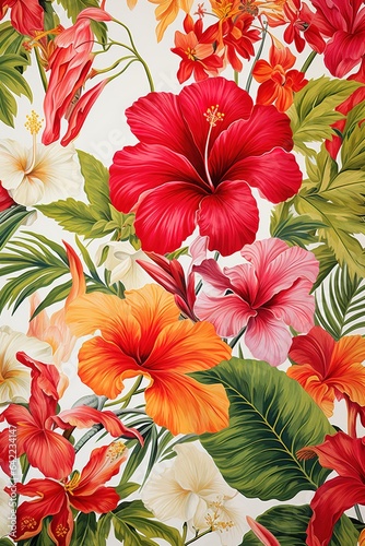 Tropical Euphoria A Riot of Colorful Blooms in Your Background Rainbow Petal Parade Tropical Flowers Dance with Vibrancy