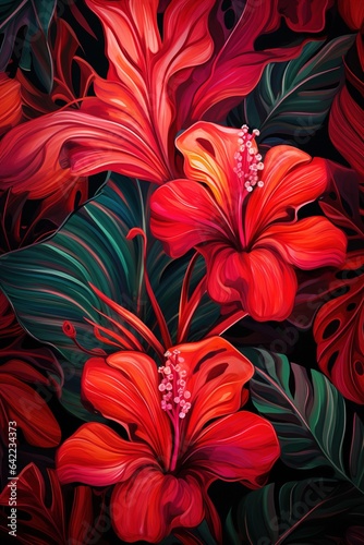 Tropical Blooms Extravaganza A Riot of Colors in Your Background Hawaiian Floral Serenity Colorful Tropical Flowers in Harmony
