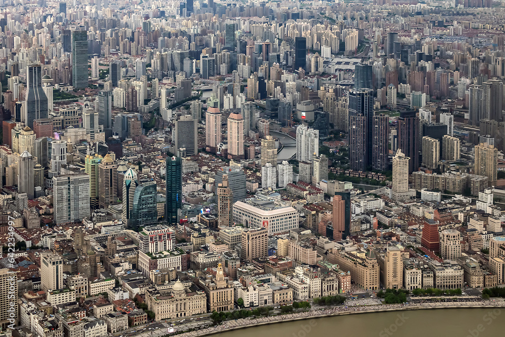 Fototapeta premium Aerial view of Shanghai cityscape. Shanghai, China.