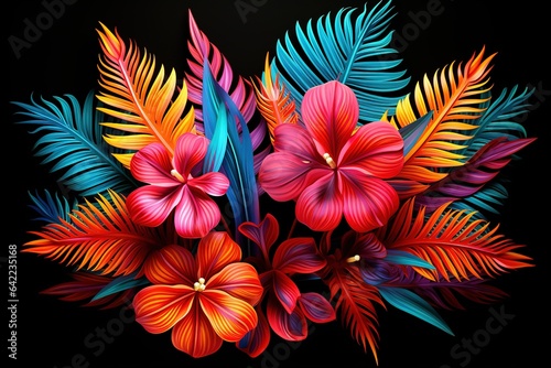 Bloom Bliss A Radiant Floral Background Celebrating Tropical Elegance Tropical Floral Symphony Colorful Flowers in Perfect Harmony