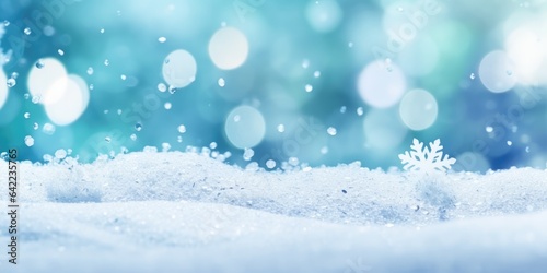 Winter blue gray background of white snow. Beautiful winter background of snow and blurred effect. Gently falling snow flakes against blue. Empty free space © megavectors