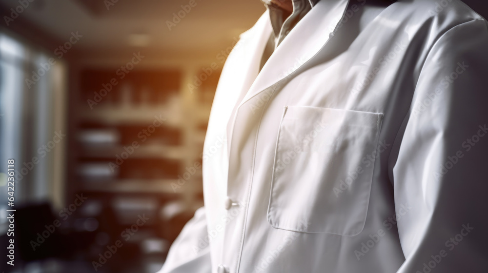 Close-up shot of a doctor in a white coat Close-up shot of a doctor in a white coat