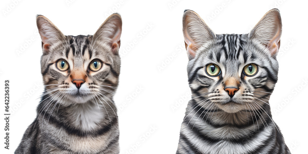Close up portrait of a European short haired cat with stripes transparent background