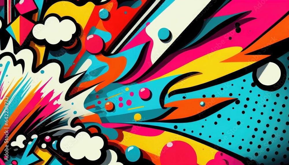 Vibrant Abstraction: A Pop Art Wallpaper of Bold Colors and Dynamic Shapes - obrazy, fototapety, plakaty 