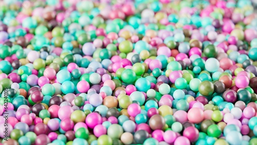 Colorful bunch of spheres with different sizes, ball pit concept . 3D Illustration