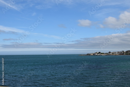 Canvas Print Dun Laoghaire from the sky, sandy cove in the distance, Dublin, Ireland