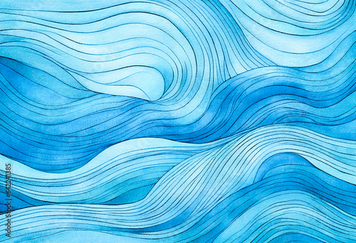 Snow wave winter texture background for copy space text.  Blue ocean flowing lines illustration. Abstract wavy  backdrop for new year party and holiday season celebration. Digitally painted details.