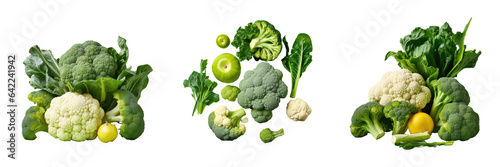 Fresh vibrant vegetables up close on transparent background green broccoli and ripe cauliflower nourishing food boosting immunity