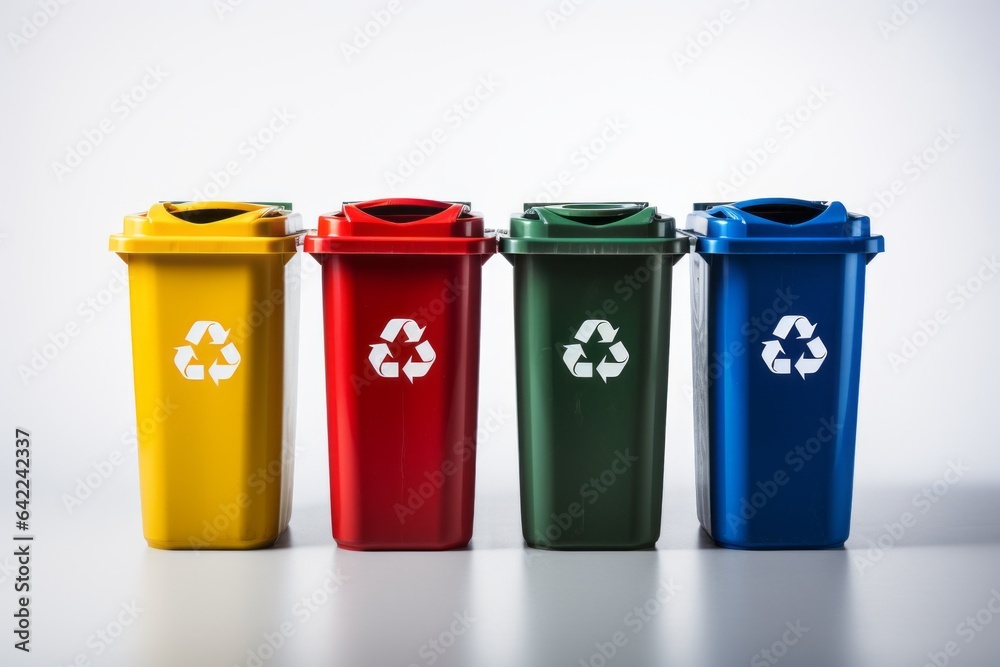 Garbage containers for waste sorting. Background with selective focus and copy space Garbage containers for waste sorting. Background with selective focus and copy space