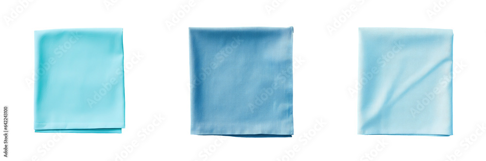 Blue kitchen napkin isolated on table background folded cloth for mockup flat lay Minimalist style transparent background