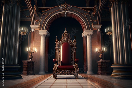 Regal Throne Room: A Symbol of Monarchy and Royalty in Red and Gold