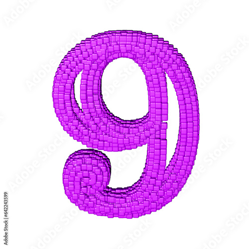Symbol made of purple cubes. number 9