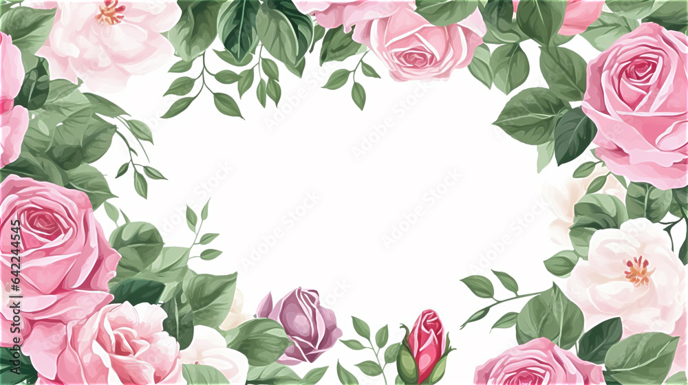 watercolor frame of rose flowers blooming, simple sketch of flowers drawing, created with Generative AI Technology. watercolor frame of rose flowers blooming, simple sketch of flowers drawing, created with Generative AI Technology.