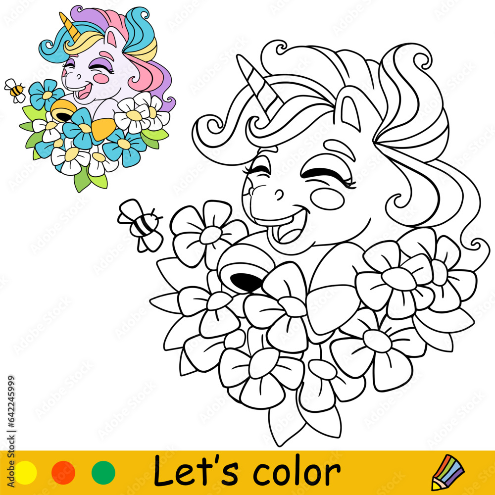 Cartoon unicorn kids coloring book page vector 2