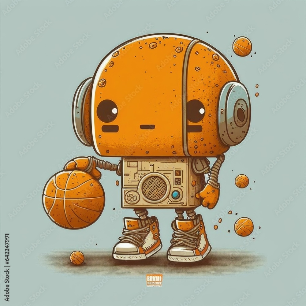 Kawaii Robot Slam Dunk: A Cute Basketball T-Shirt Design