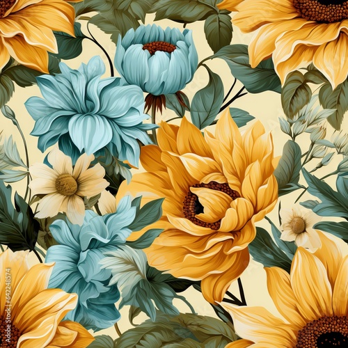 Seamless floral pattern with sunflowers on summer background