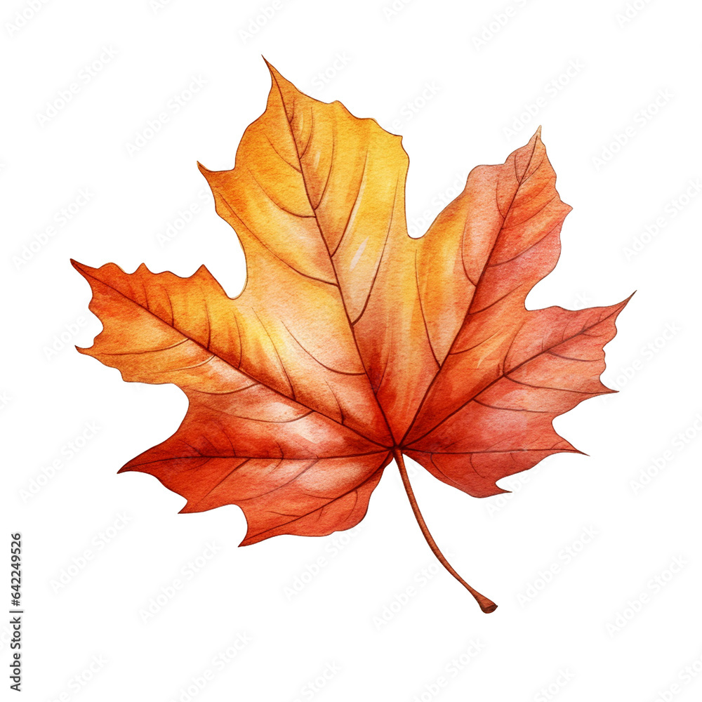 Obraz premium Fall maple leaf isolated on white background. Watercolor illustration created with Generative Ai technology