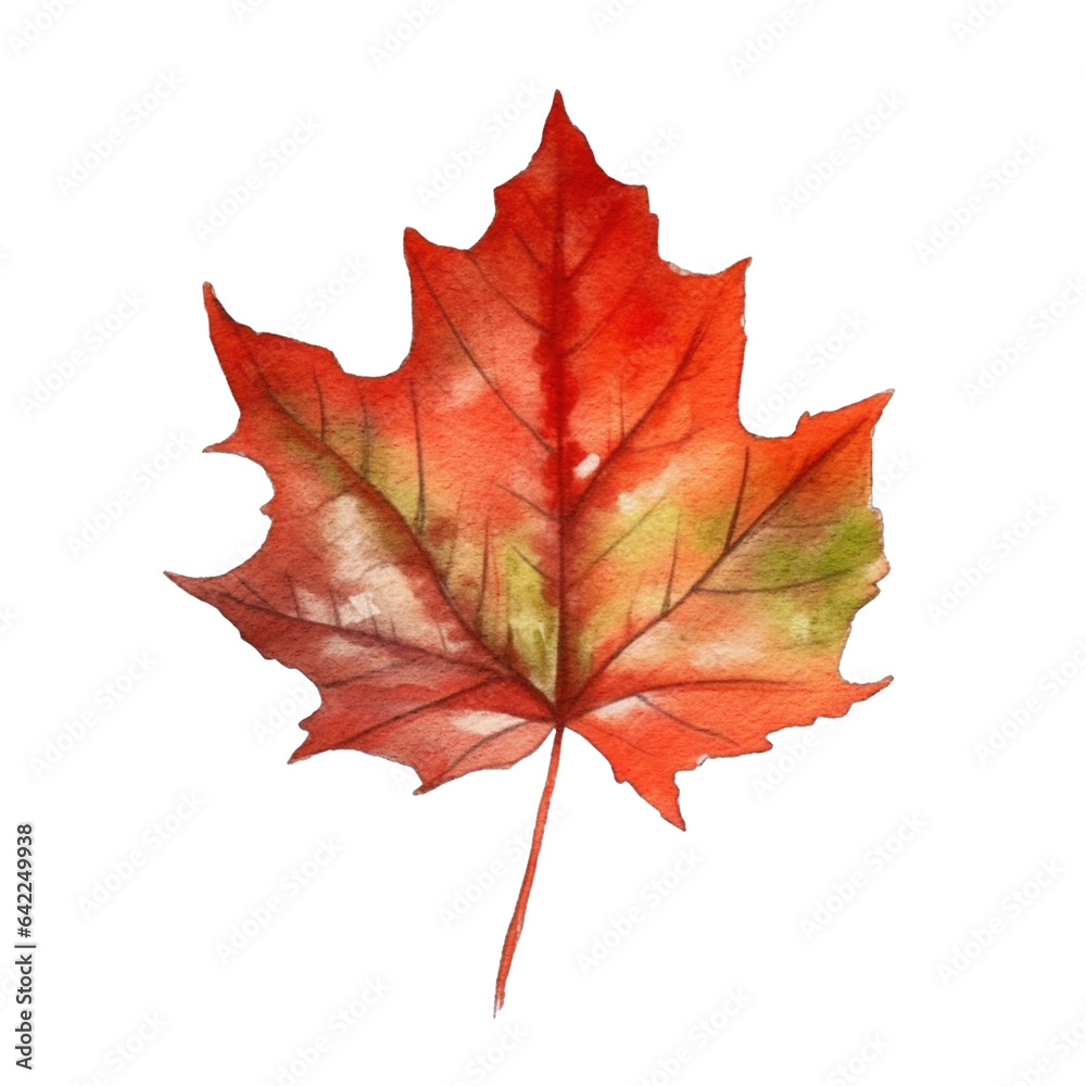 Red maple leaf isolated on white background. Watercolor illustration created with Generative Ai technology Red maple leaf isolated on white background. Watercolor illustration created with Generative Ai technology