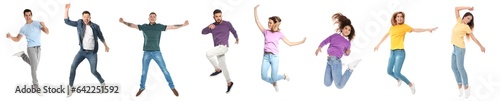 People jumping on white background, collage with photos © New Africa