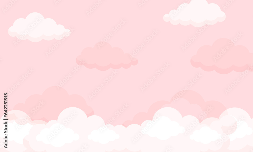 Vector pink color sky background with clouds design