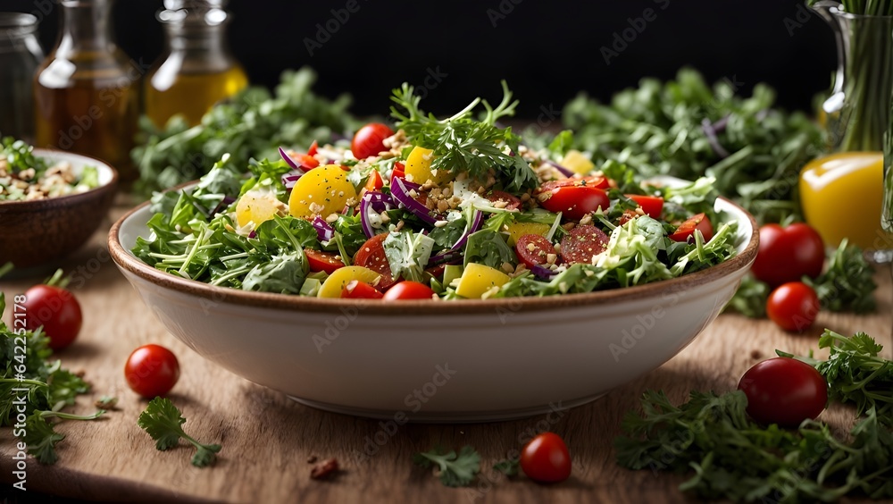 PhotoReal Generate visually stunning salad with vibrant vegetarian food