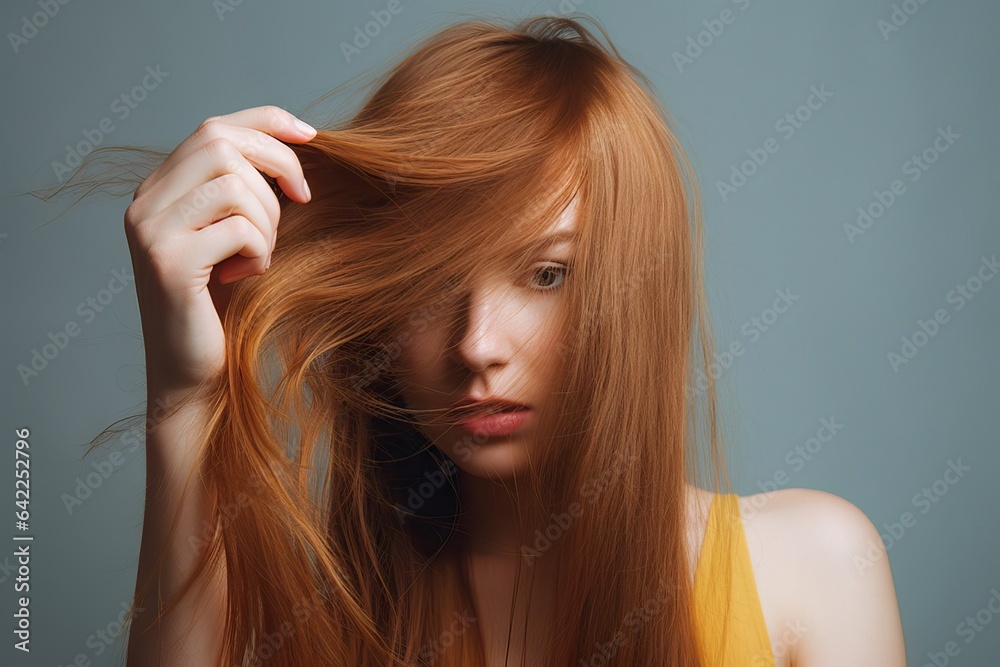 Fototapeta premium white beauty healthy care natural salon mask Haircut haircut hand long concept young Shampoo woman Girl hairdresser hair holding beautiful spa care girl needed treatment happy Hair hair oil female