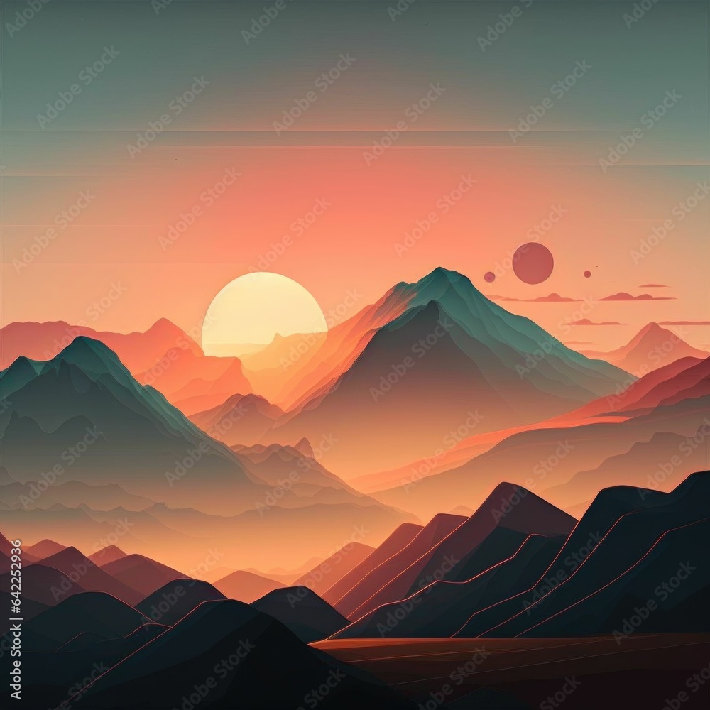 Captivating Minimalist Landscape: Sunrise over Majestic Mountain Range