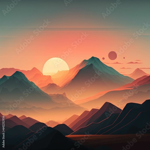 Captivating Minimalist Landscape  Sunrise over Majestic Mountain Range