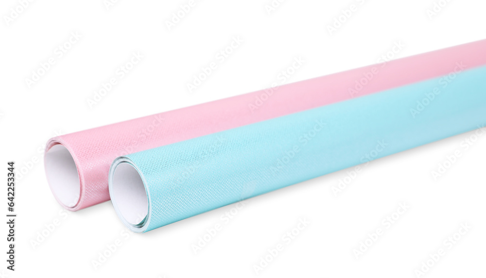 Rolls of colorful wrapping papers on white background Rolls of colorful wrapping papers on white background