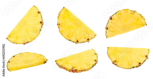 Set with slices of juicy pineapple on white background