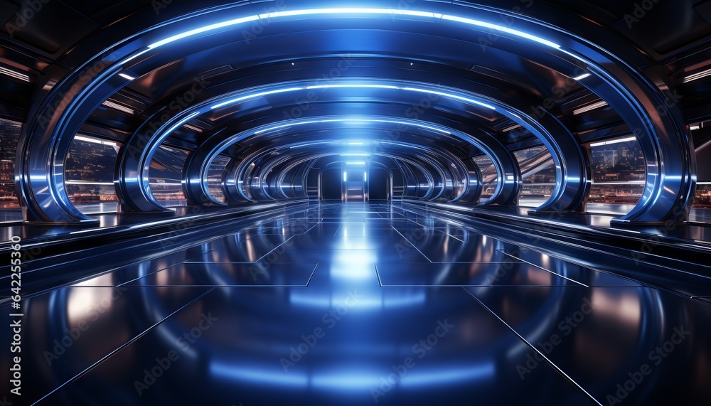 Corridor Hallway Hangar Garage 3D Rendering Illustration Sci Fi Futuristic Alien Spaceship