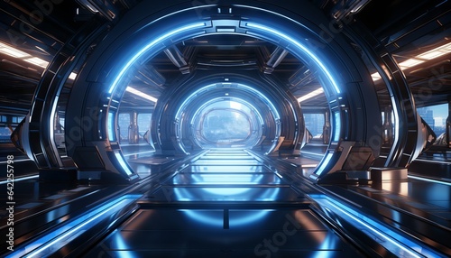 Corridor Hallway Hangar Garage 3D Rendering Illustration Sci Fi Futuristic Alien Spaceship