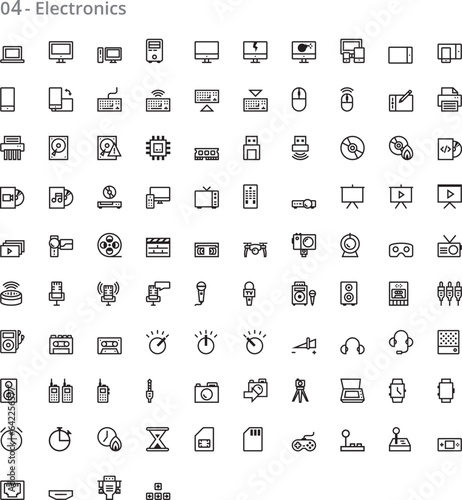 Electronics Line Icons Sheet: High-Tech Symbols for Modern Design