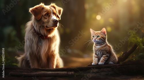The cat sits next to the dog, AI generated Image