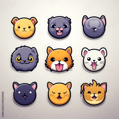 Set of animal faces  face emojis  stickers  emoticons cartoon funny mascot characters face set  Generative AI illustration