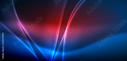 Dynamic waves in ethereal glow of neon lights. Concept merges fluidity of motion with vibrant allure of neon, crafting entrancing backdrop that embodies both vitality and futuristic sophistication