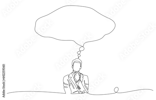 Continuous one line drawing of businessman with big thinking bubble, think big, ambition and imagination of great possibility concept, single line art.