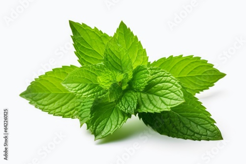 Fresh green mint leaves isolated on white background photo