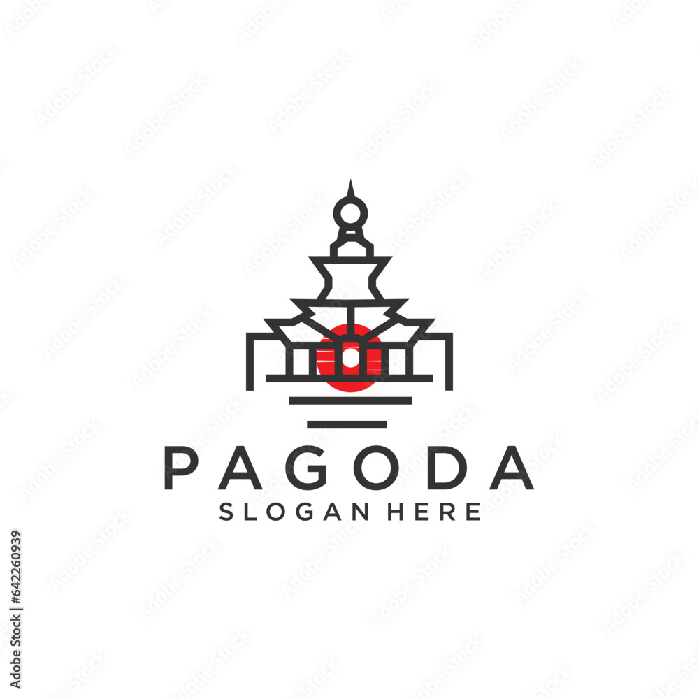 Fototapeta premium Pagoda logo icon design template flat 