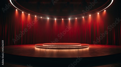 illuminated red light circle stage podium AI Generative