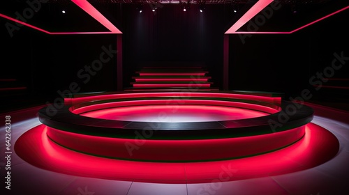 illuminated stage red circle light podium with spotlight AI Generative