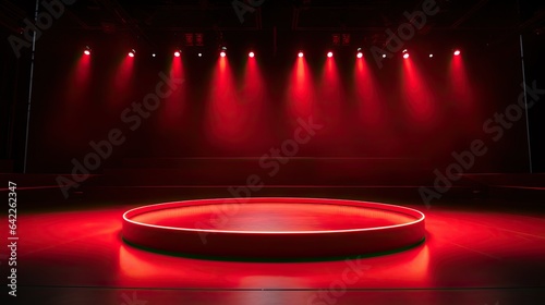 illuminated stage red circle light podium with spotlight AI Generative