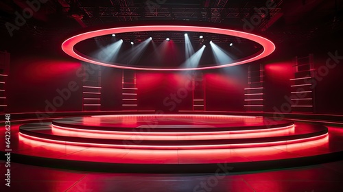 illuminated stage red circle light podium with spotlight AI Generative © Tebha Workspace