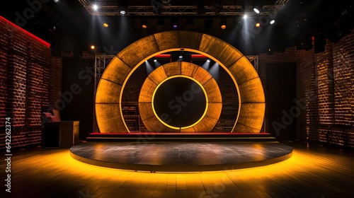 illuminated stage Gold circle light podium AI Generative