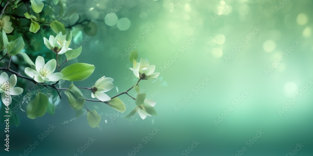 Beautiful abstract green misty morning photo floral design background banner. beautiful Generative AI AIG32