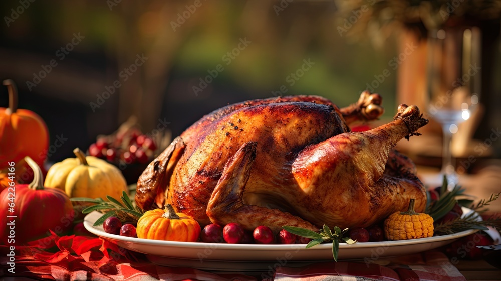 Naklejka premium Delicious Grilled Turkey with pumpkin Ai Generative