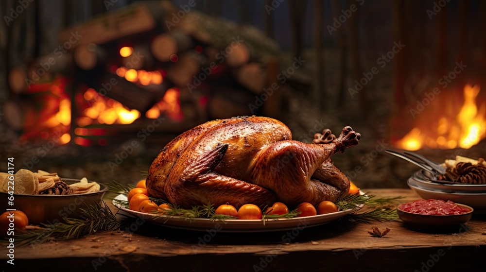 Delicious Grilled Turkey with pumpkin Ai Generative