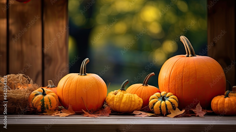 Portrait Pumpkins on the table with light exposure Ai Generative Portrait Pumpkins on the table with light exposure Ai Generative
