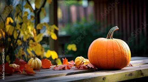 Portrait Pumpkins on the table with light exposure AI Generative